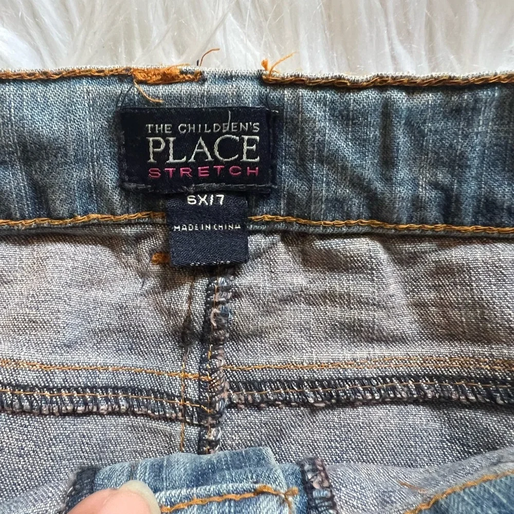 The Childrens Place Stretch‎ Girls Skirt Denim Blue Jean Velvet Lace Boho